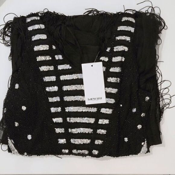 ✨🖤 Flapper Great Gatsby 1920s Retro Tassel Fringe Sequin Black Dress SIZE M NWT - Picture 10 of 17